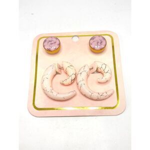 Set of 2 pink marble plug earrings